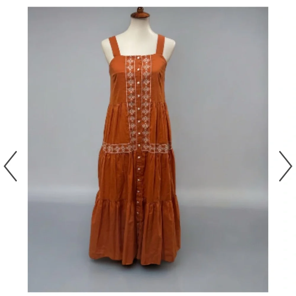 Madewell Terracotta Embroidered Midi Dress - Picture 3 of 4